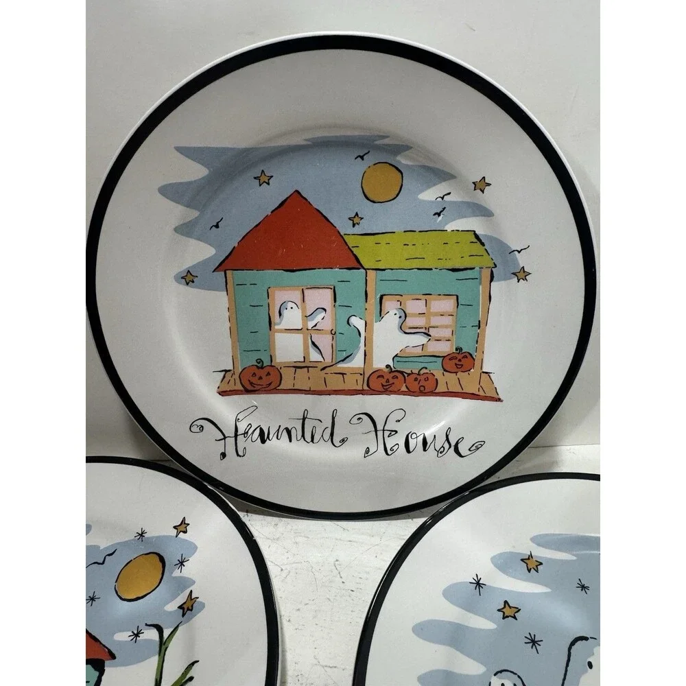 Rosanna Halloween 8” Salad Plates Snack Plate Ghost Trick Treat Spooky Haunted